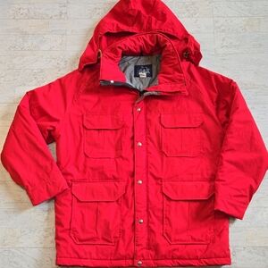 Woolrich Vintage mens Size XL Red Utility Jacket Detachable Hood